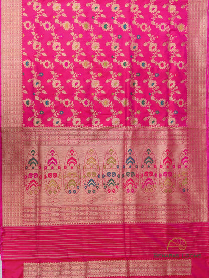 Pink Handwoven Banarasi Jangla Pure Silk Saree