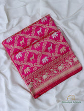 Load image into Gallery viewer, PREORDER - Pink Handwoven Pure Silk Shikargah Banarasi Saree
