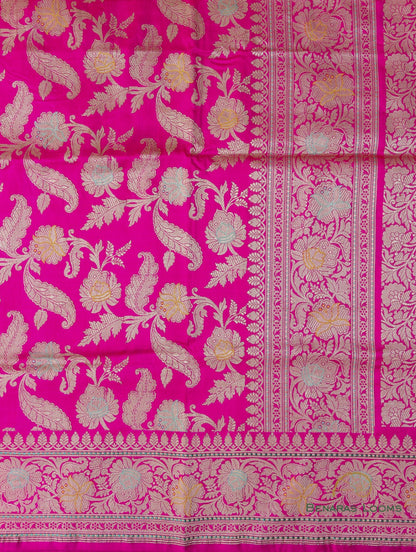 Pink Handwoven Pure Kataan Silk Kadhua Jangla Benarasi Saree