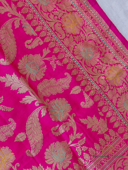 Pink Handwoven Pure Kataan Silk Kadhua Jangla Benarasi Saree