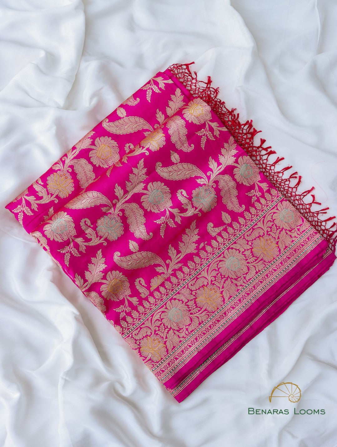 Pink Handwoven Pure Kataan Silk Kadhua Jangla Benarasi Saree