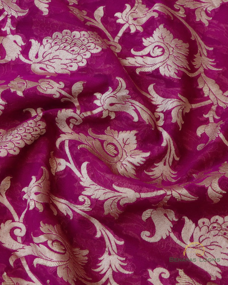 Purple Handwoven Pure Georgette Floral Benarasi Saree