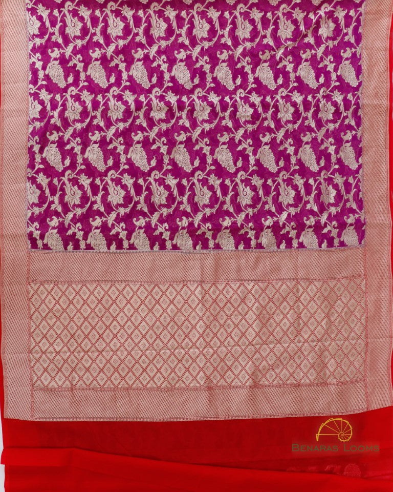 Purple Handwoven Pure Georgette Floral Benarasi Saree