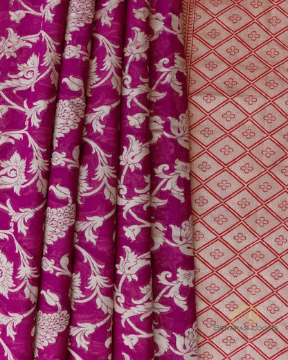 Purple Handwoven Pure Georgette Floral Benarasi Saree