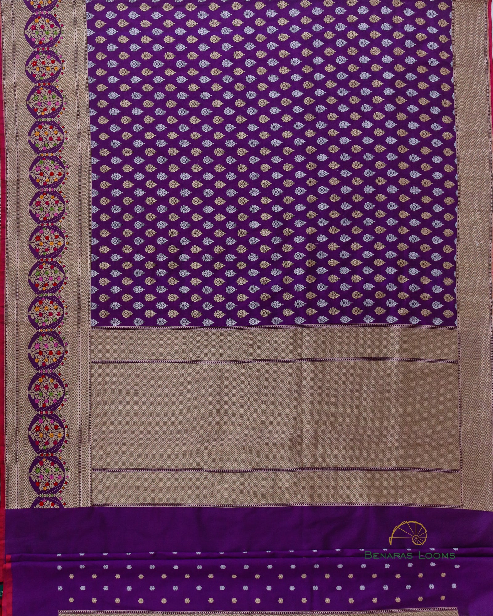 Purple Handwoven Pure Kataan Silk Buti Jaal Banarasi Saree