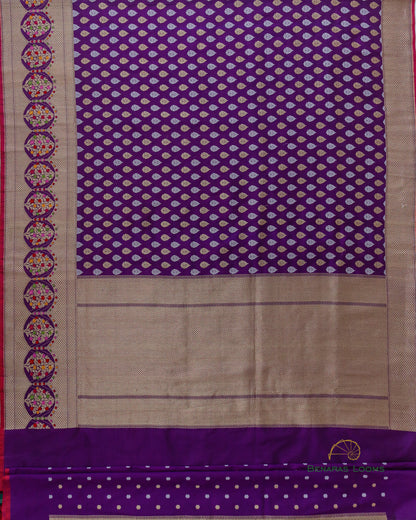 Purple Handwoven Pure Kataan Silk Buti Jaal Banarasi Saree