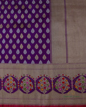 Load image into Gallery viewer, PRE-ORDER:Purple Handwoven Pure Kataan Silk Buti Jaal Banarasi Saree
