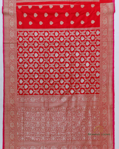 Red Handwoven Pure Kataan Silk Kadhua Jaal Benarasi Saree