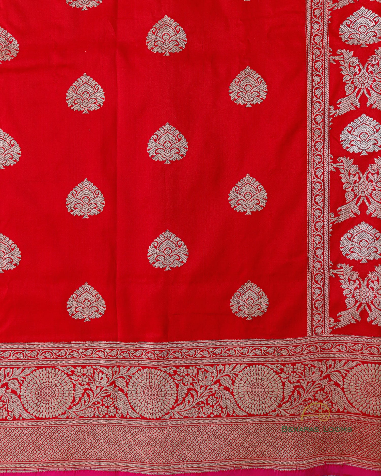 Red Handwoven Pure Kataan Silk Kadhua Jaal Benarasi Saree