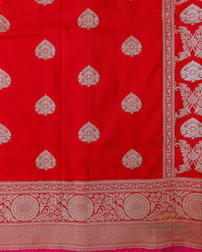 Red Handwoven Pure Kataan Silk Kadhua Jaal Benarasi Saree