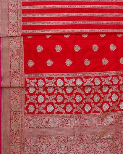 Red Handwoven Pure Kataan Silk Kadhua Jaal Benarasi Saree