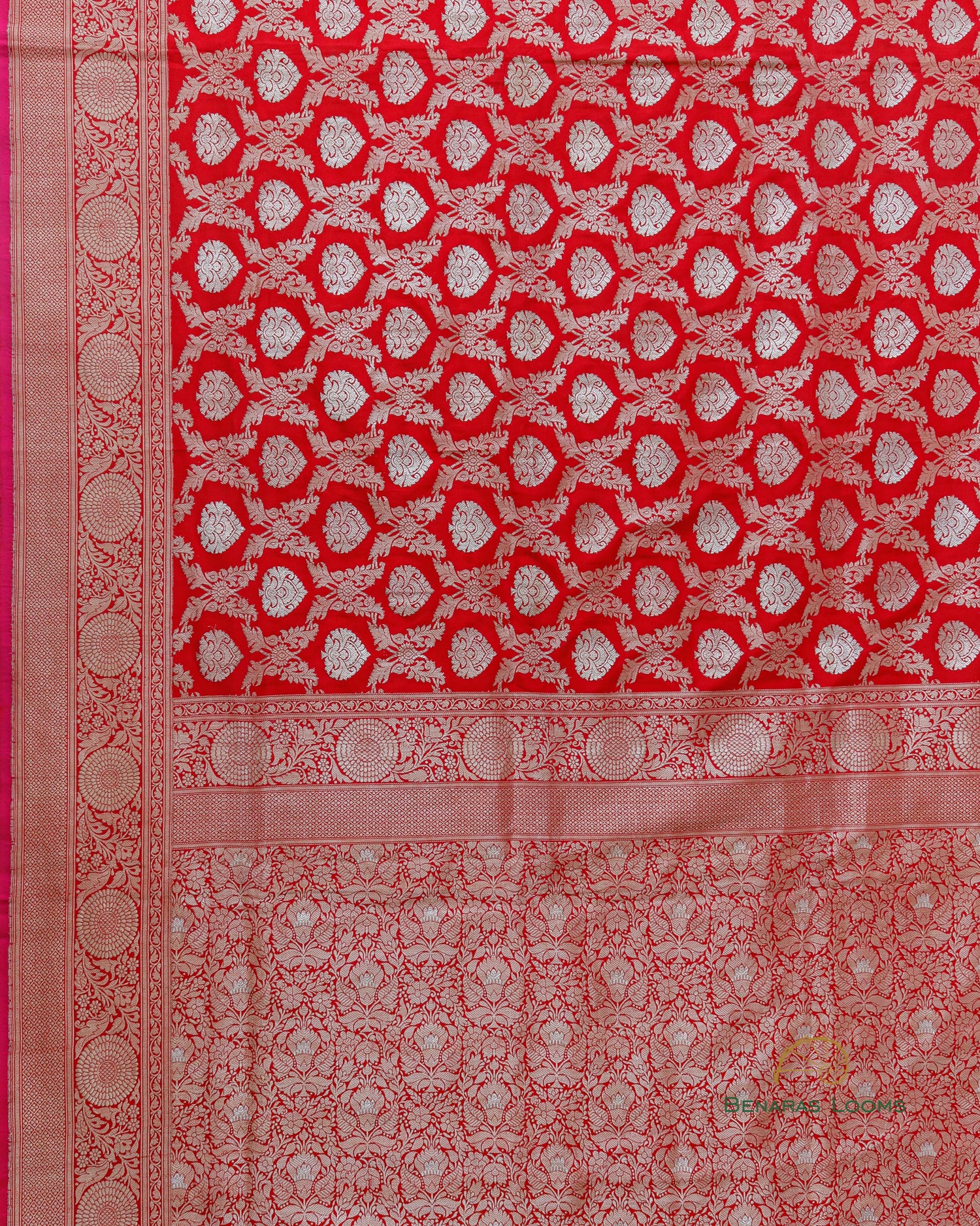 Red Handwoven Pure Kataan Silk Kadhua Jaal Benarasi Saree