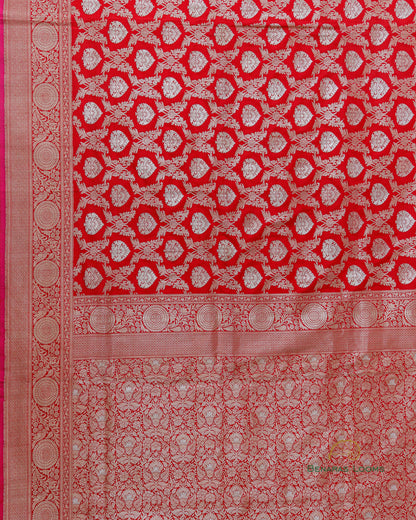 Red Handwoven Pure Kataan Silk Kadhua Jaal Benarasi Saree