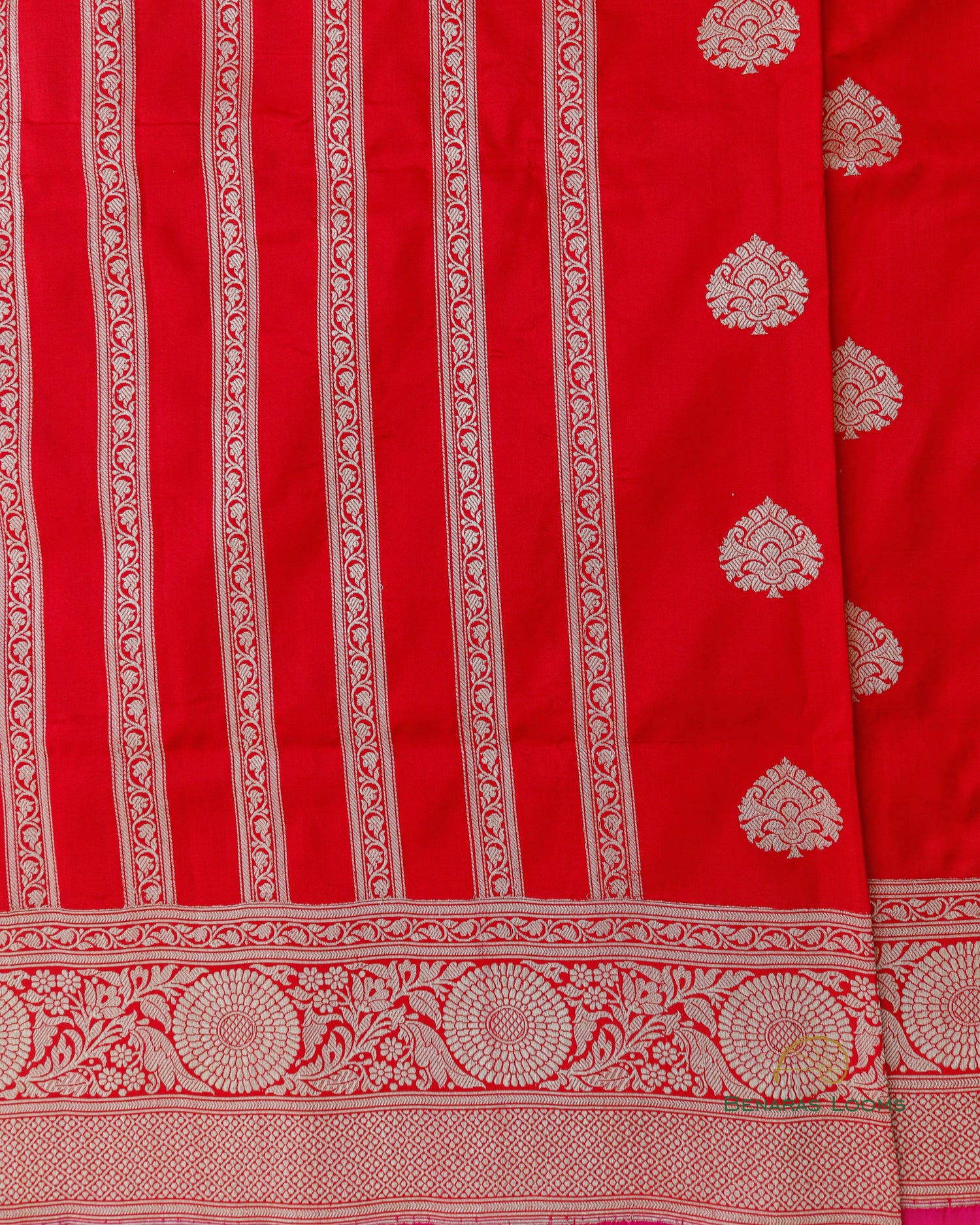 Red Handwoven Pure Kataan Silk Kadhua Jaal Benarasi Saree