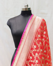 Load image into Gallery viewer, Red Handwoven Kadhua Jangla Banarasi Dupatta
