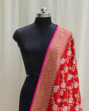 Load image into Gallery viewer, Red Handwoven Kadhua Jangla Alfi Banarasi Dupatta
