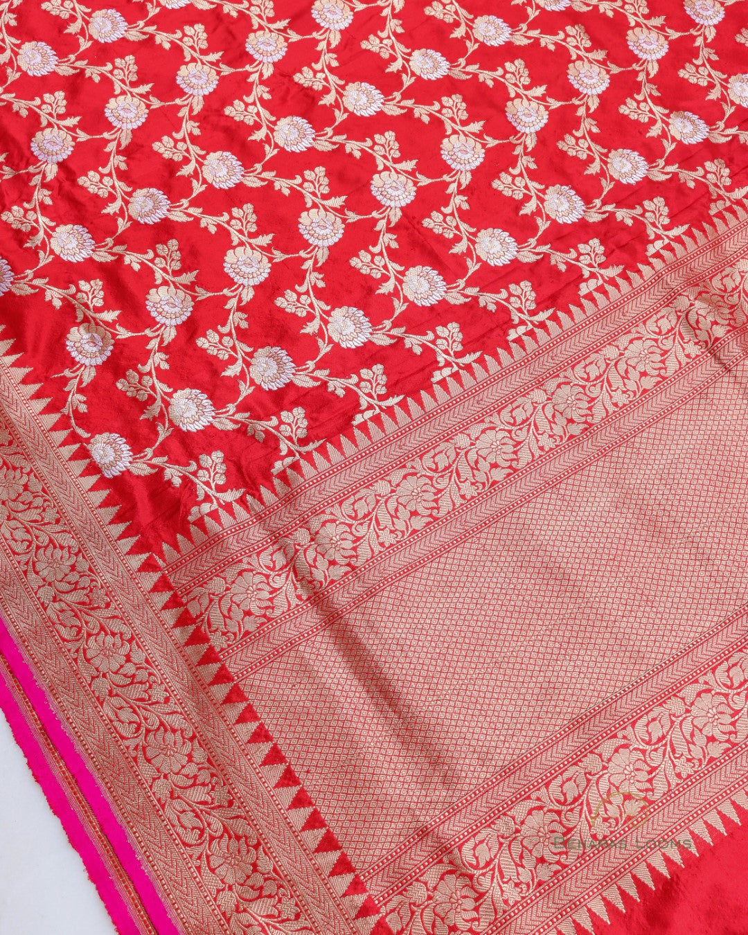 Red Handwoven Kadhua Jangla Alfi Banarasi Dupatta