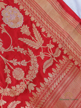 Load image into Gallery viewer, Red Handwoven Pure Silk Banarasi Saree
