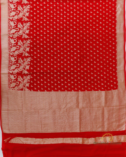 Red Handwoven Pure Georgette Shikargah Banarasi Saree