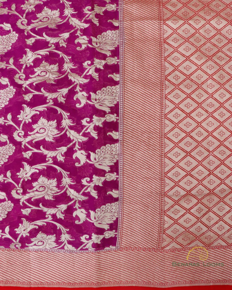 Purple Handwoven Pure Georgette Floral Benarasi Saree