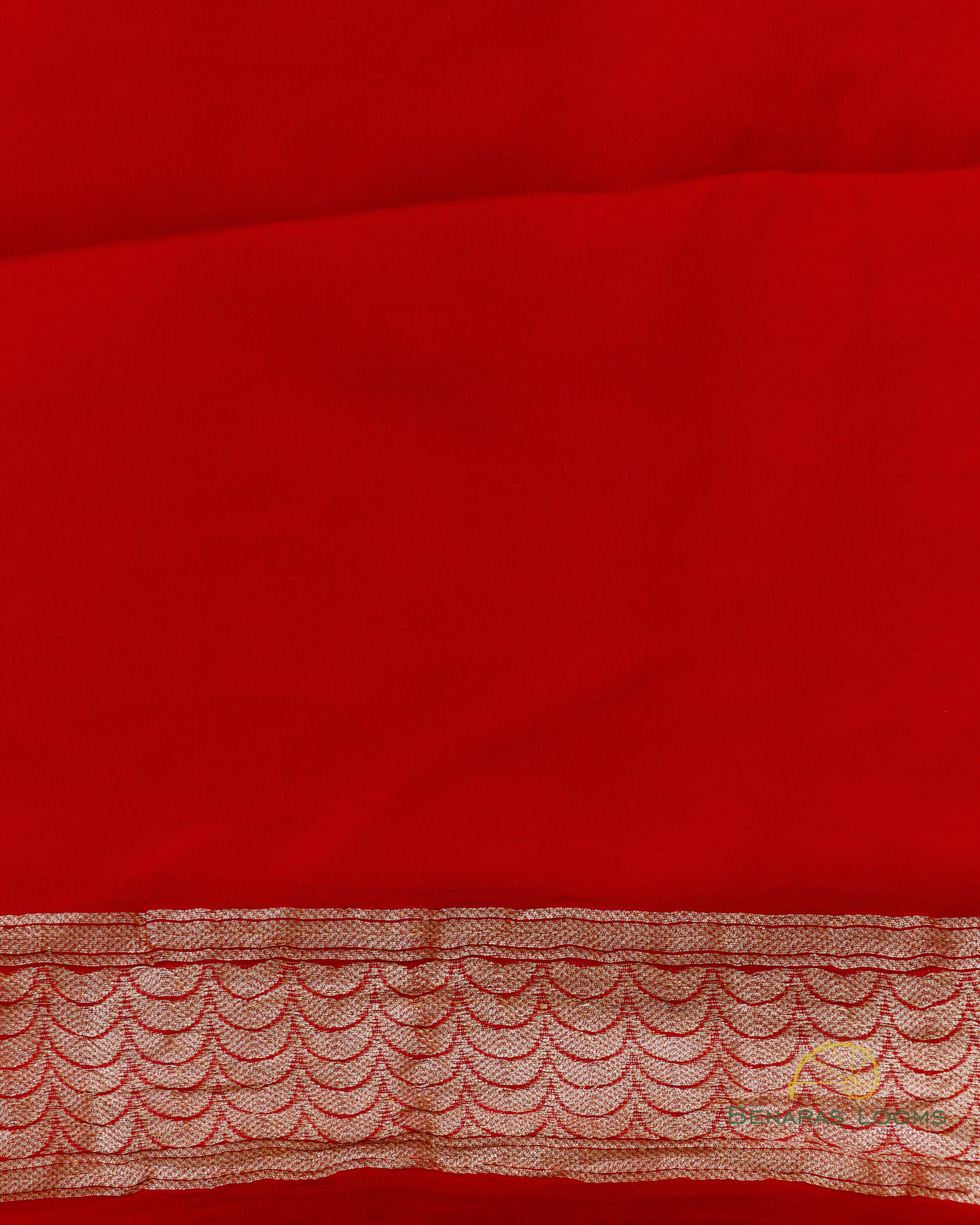 Red Handwoven Pure Georgette Shikargah Banarasi Saree