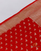 Load image into Gallery viewer, PRE-ORDER:Red Handwoven Pure Georgette Shikargah Banarasi Saree
