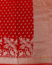 Load image into Gallery viewer, PRE-ORDER:Red Handwoven Pure Georgette Shikargah Banarasi Saree
