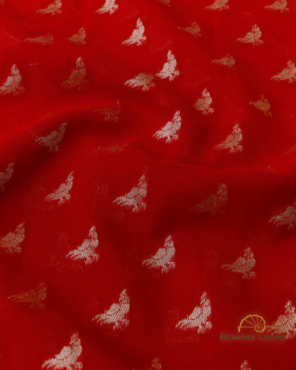 Red Handwoven Pure Georgette Shikargah Banarasi Saree