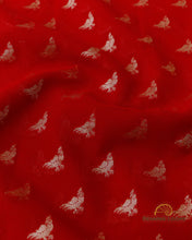 Load image into Gallery viewer, PRE-ORDER:Red Handwoven Pure Georgette Shikargah Banarasi Saree
