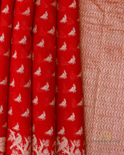 Load image into Gallery viewer, PRE-ORDER:Red Handwoven Pure Georgette Shikargah Banarasi Saree
