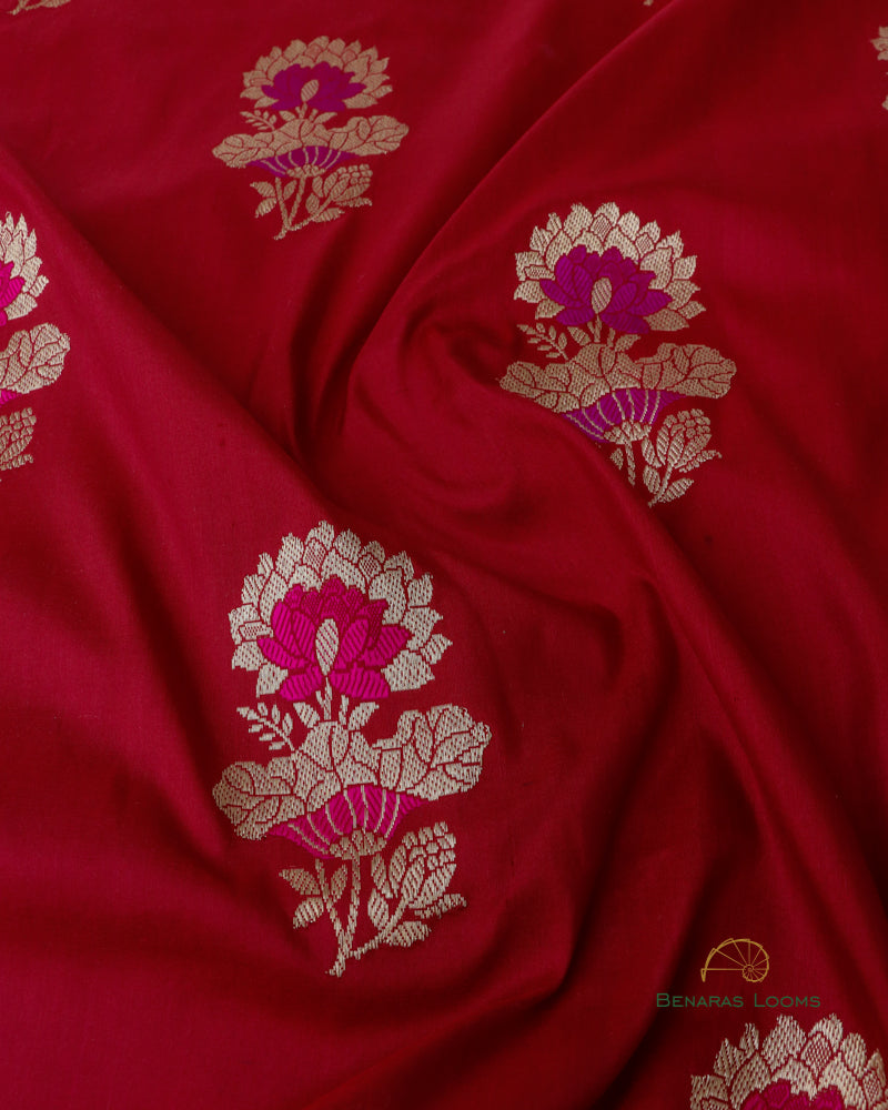 Maroon Handwoven Pure Kataan Silk Kadhua Floral Buti Banarasi Saree