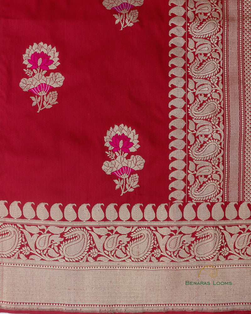 Maroon Handwoven Pure Kataan Silk Kadhua Floral Buti Banarasi Saree