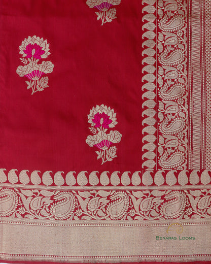 Maroon Handwoven Pure Kataan Silk Kadhua Floral Buti Banarasi Saree