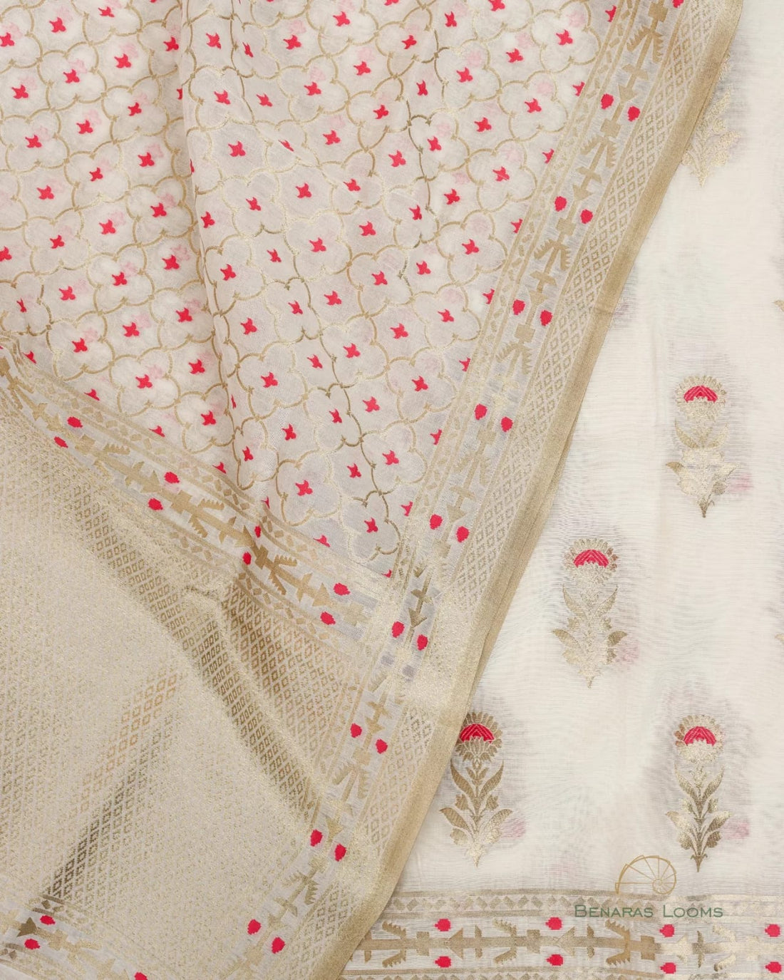 Dyeable Handwoven Pure Kora Cotton Meenakari Banarasi Suit Fabric