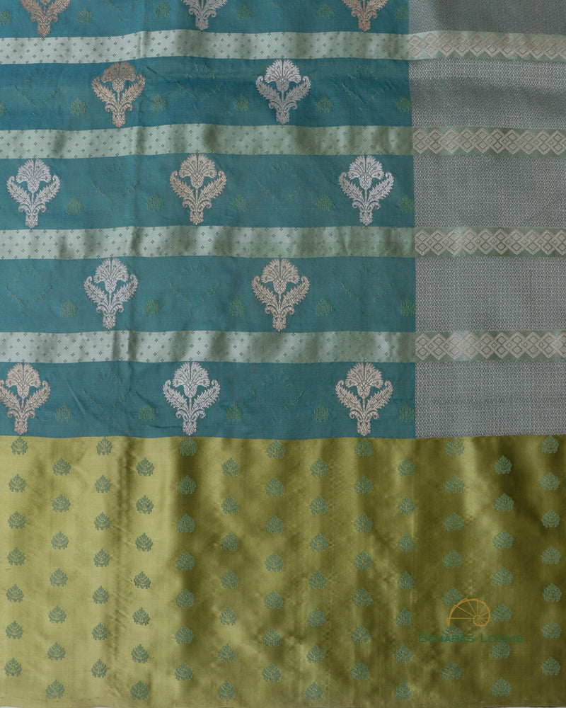Teal Blue Handwoven Pure Kataan Silk Kadhua Buti Benarasi Saree