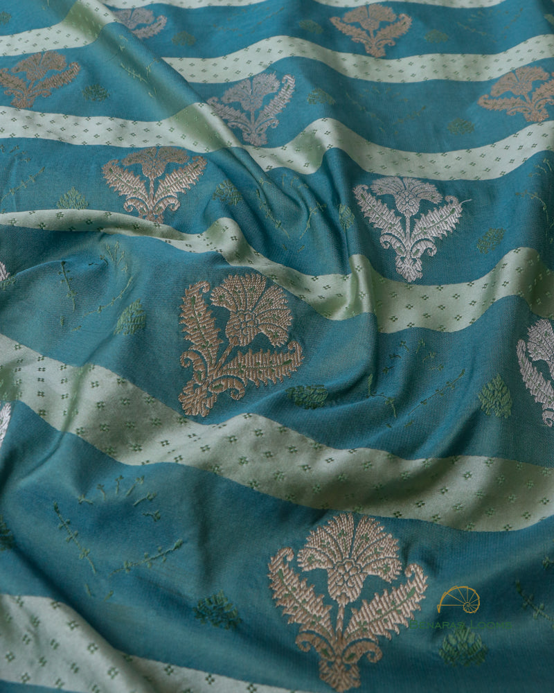 Teal Blue Handwoven Pure Kataan Silk Kadhua Buti Benarasi Saree