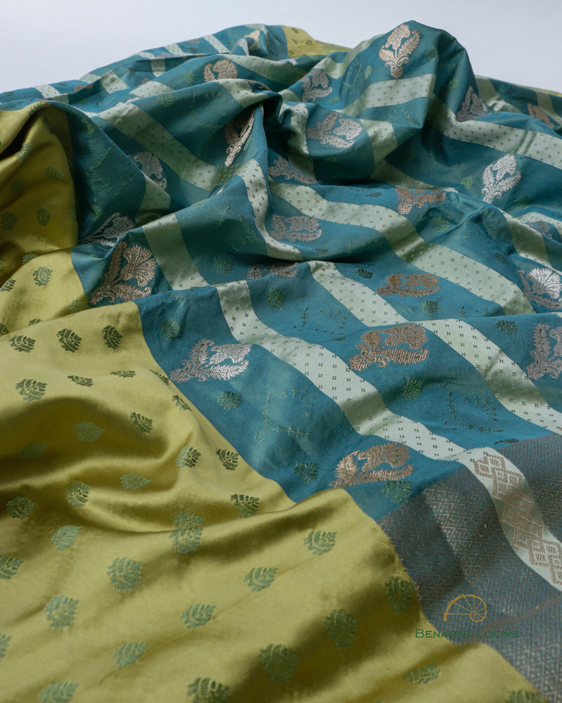 Teal Blue Handwoven Pure Kataan Silk Kadhua Buti Benarasi Saree
