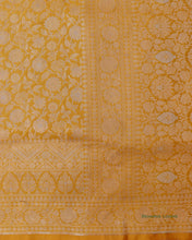 Load image into Gallery viewer, Yellow Handwoven Pure Kataan Silk Brocade Jaal Benarasi Saree
