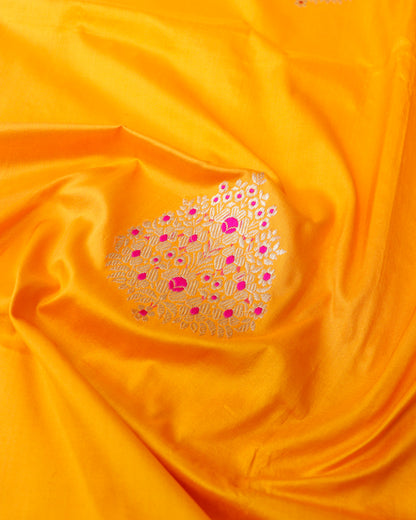 Yellow Handwoven Pure Kataan Silk Kadhua Buta Benarasi Saree