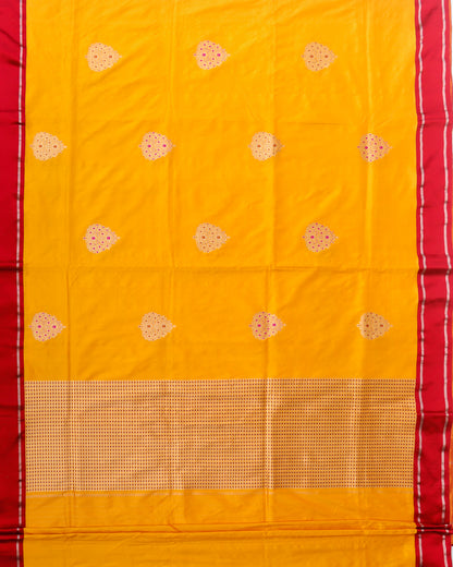 Yellow Handwoven Pure Kataan Silk Kadhua Buta Benarasi Saree